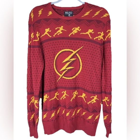 BoxLunch Mens Medium The Flash DC Comics Knit Sweater Ugly Christmas Fair Isle - Picture 2 of 9